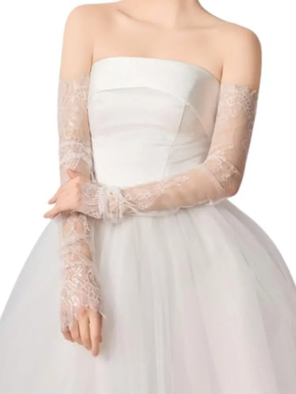 Fingerless Lace Bridal Gloves Sheer Tulle Mesh Arm Sleeves